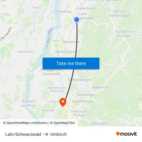 Lahr/Schwarzwald to Umkirch map