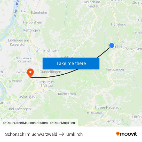 Schonach Im Schwarzwald to Umkirch map