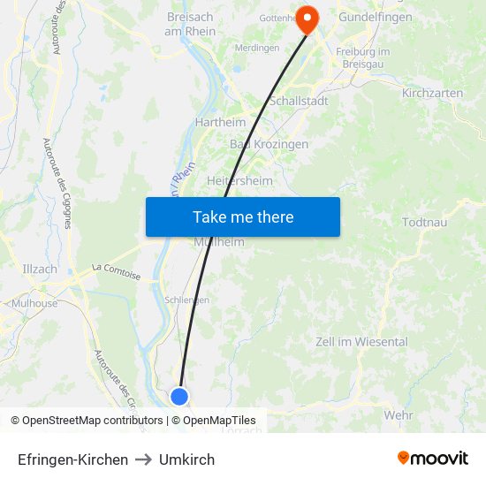 Efringen-Kirchen to Umkirch map