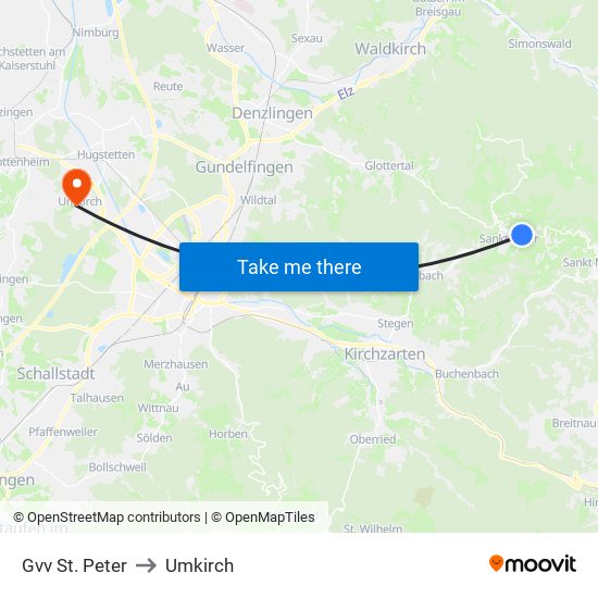 Gvv St. Peter to Umkirch map