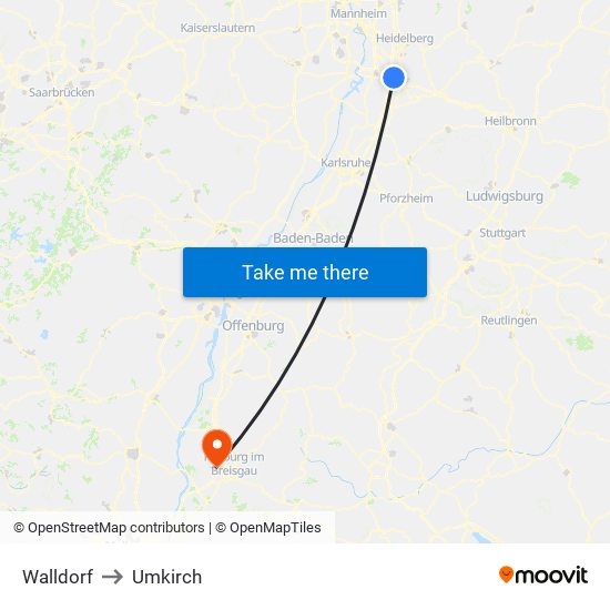 Walldorf to Umkirch map