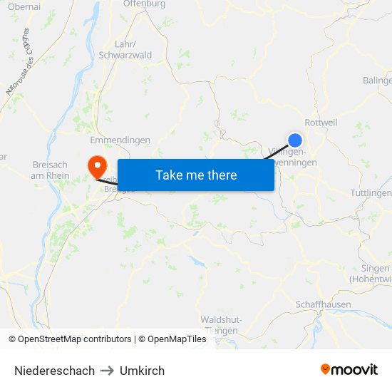 Niedereschach to Umkirch map