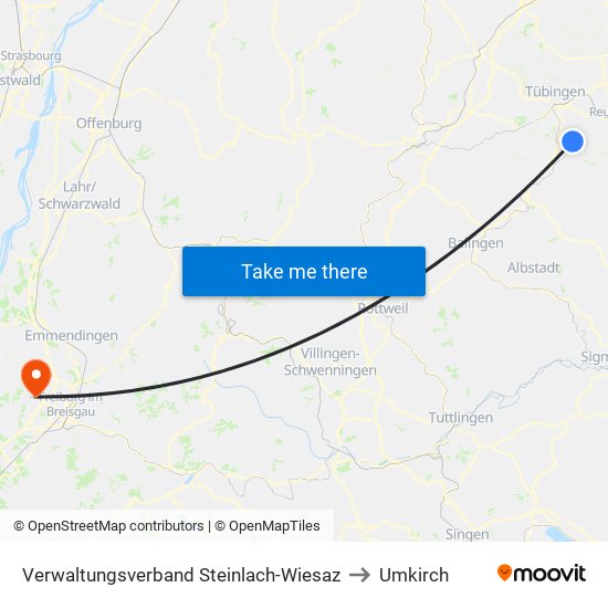 Verwaltungsverband Steinlach-Wiesaz to Umkirch map