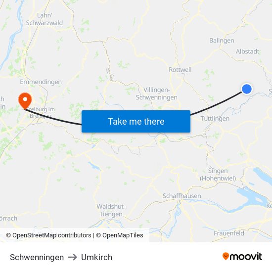 Schwenningen to Umkirch map