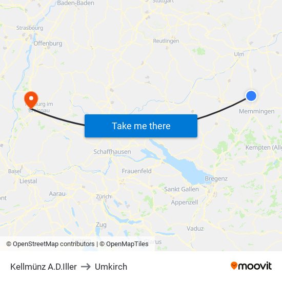 Kellmünz A.D.Iller to Umkirch map