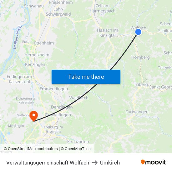 Verwaltungsgemeinschaft Wolfach to Umkirch map