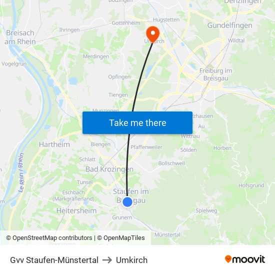 Gvv Staufen-Münstertal to Umkirch map