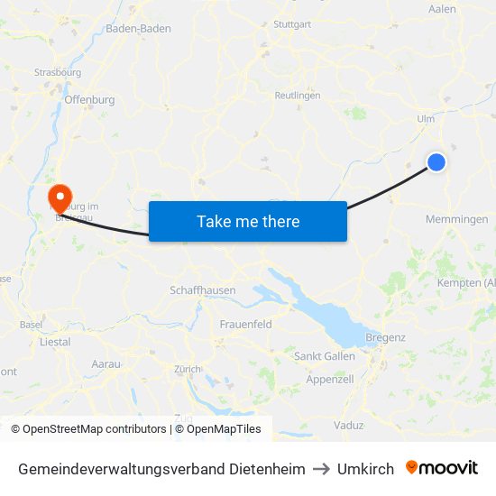 Gemeindeverwaltungsverband Dietenheim to Umkirch map