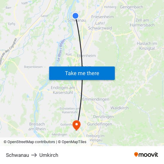 Schwanau to Umkirch map