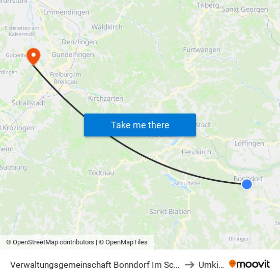 Verwaltungsgemeinschaft Bonndorf Im Schwarzwald to Umkirch map