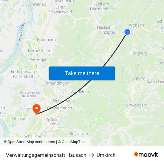 Verwaltungsgemeinschaft Hausach to Umkirch map