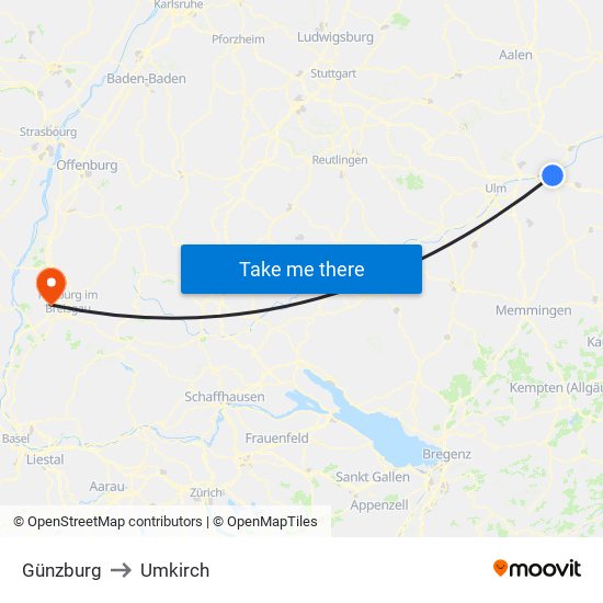 Günzburg to Umkirch map