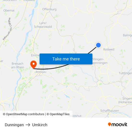 Dunningen to Umkirch map