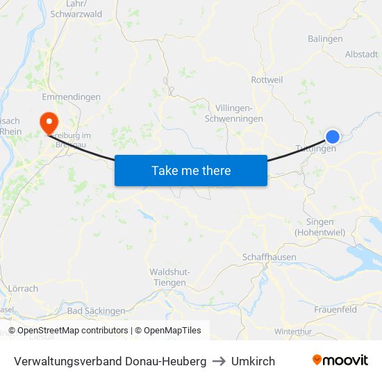 Verwaltungsverband Donau-Heuberg to Umkirch map