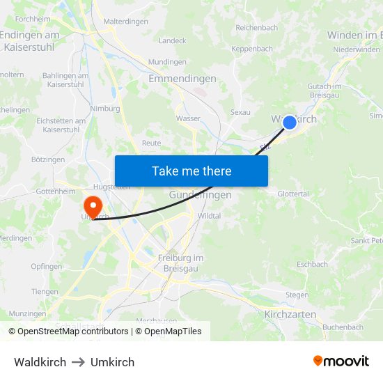Waldkirch to Umkirch map