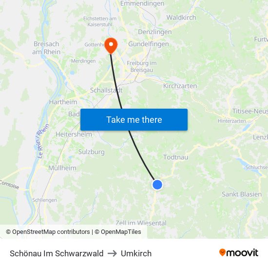 Schönau Im Schwarzwald to Umkirch map