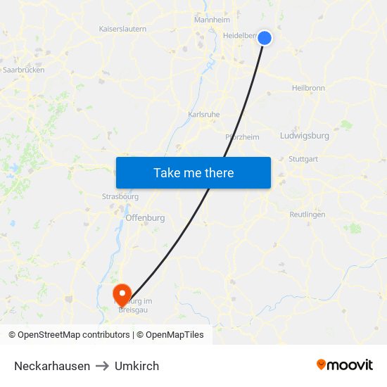 Neckarhausen to Umkirch map