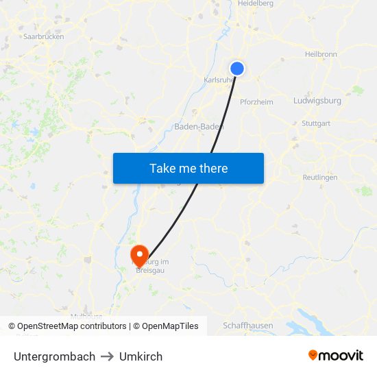 Untergrombach to Umkirch map