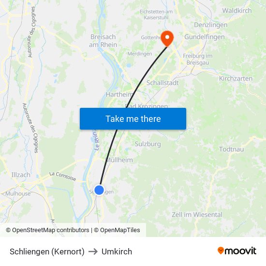 Schliengen (Kernort) to Umkirch map