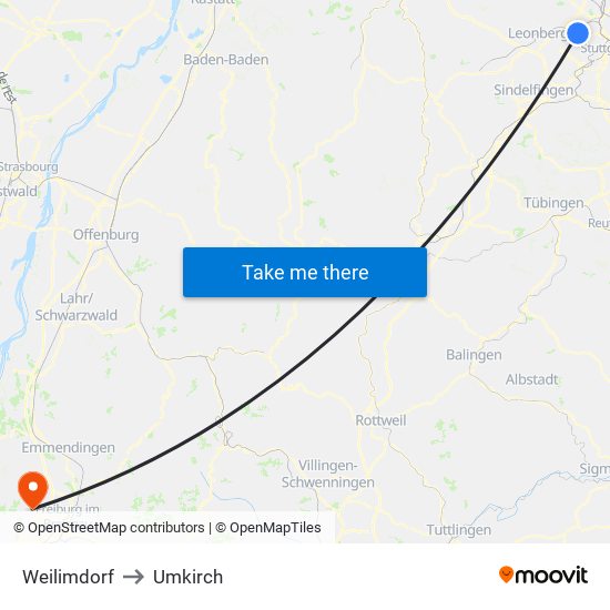 Weilimdorf to Umkirch map