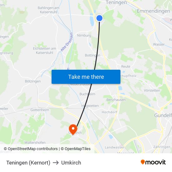 Teningen (Kernort) to Umkirch map