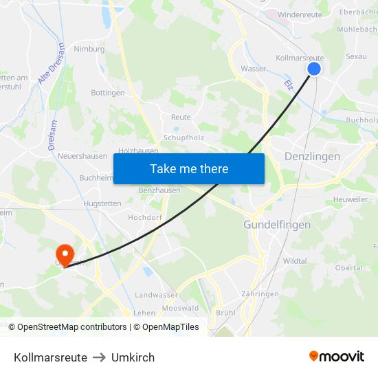 Kollmarsreute to Umkirch map