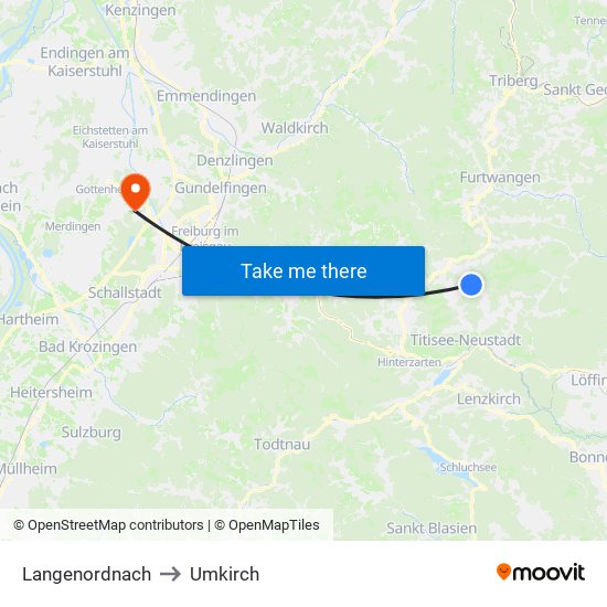 Langenordnach to Umkirch map