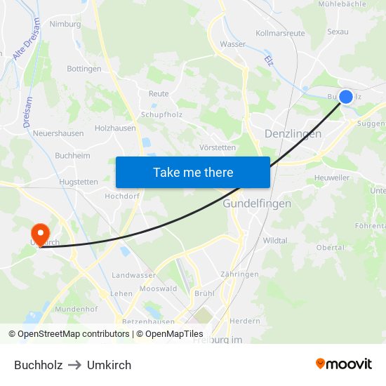 Buchholz to Umkirch map