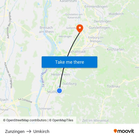 Zunzingen to Umkirch map