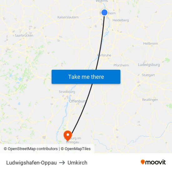 Ludwigshafen-Oppau to Umkirch map