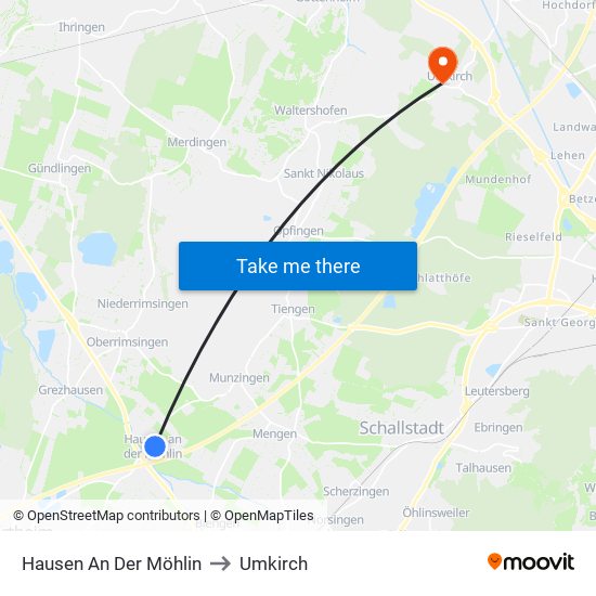 Hausen An Der Möhlin to Umkirch map