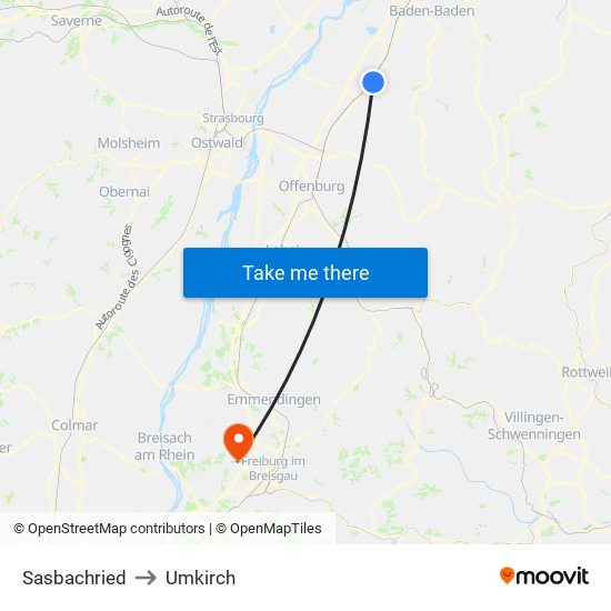 Sasbachried to Umkirch map