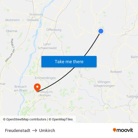 Freudenstadt to Umkirch map