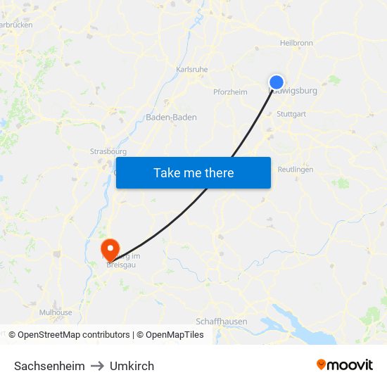 Sachsenheim to Umkirch map