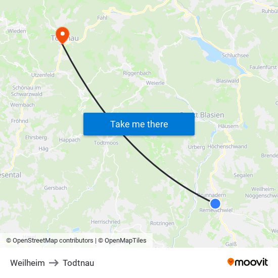 Weilheim to Todtnau map