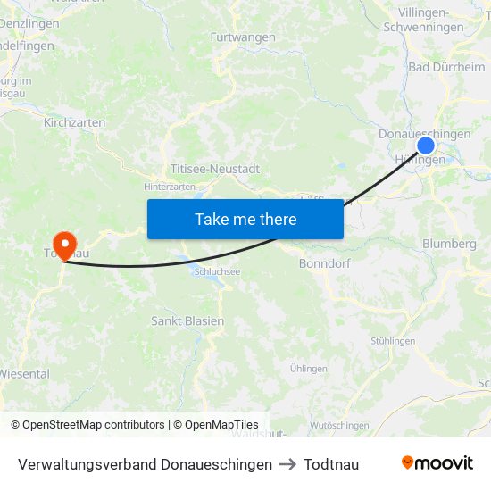 Verwaltungsverband Donaueschingen to Todtnau map