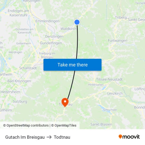 Gutach Im Breisgau to Todtnau map