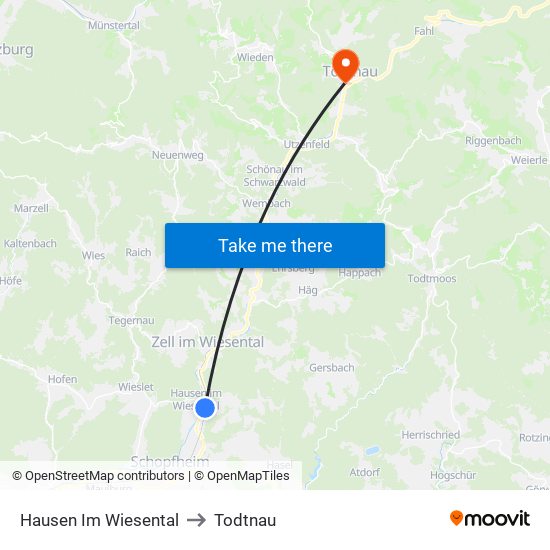 Hausen Im Wiesental to Todtnau map