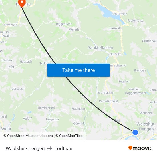 Waldshut-Tiengen to Todtnau map