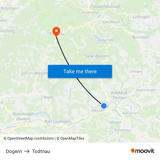 Dogern to Todtnau map