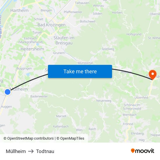 Müllheim to Todtnau map