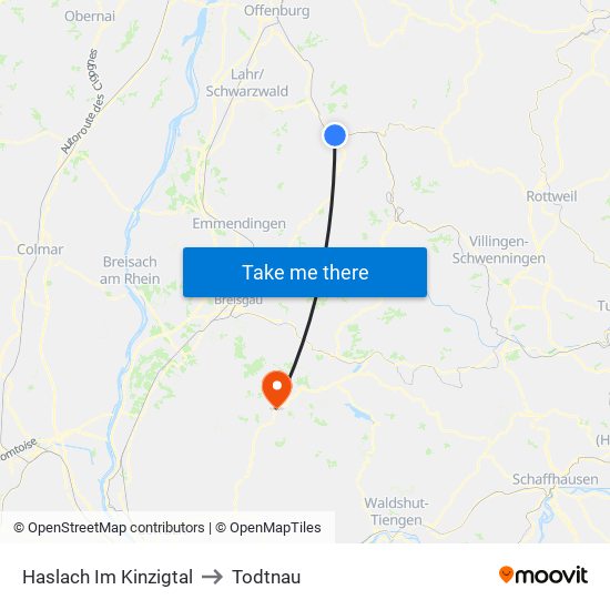 Haslach Im Kinzigtal to Todtnau map