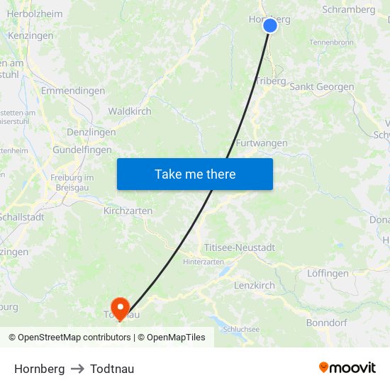 Hornberg to Todtnau map