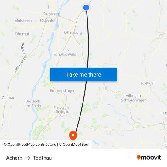 Achern to Todtnau map