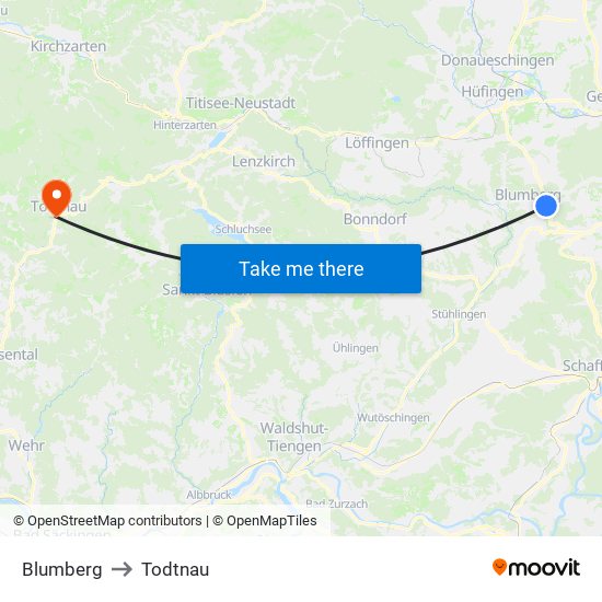 Blumberg to Todtnau map