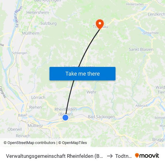 Verwaltungsgemeinschaft Rheinfelden (Baden) to Todtnau map