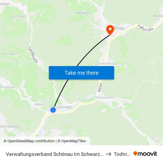Verwaltungsverband Schönau Im Schwarzwald to Todtnau map
