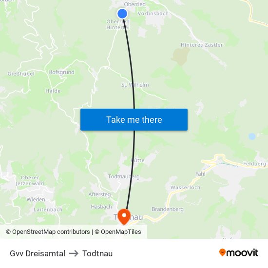 Gvv Dreisamtal to Todtnau map