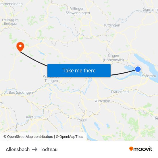 Allensbach to Todtnau map