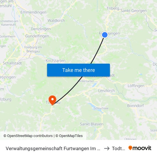 Verwaltungsgemeinschaft Furtwangen Im Schwarzwald to Todtnau map